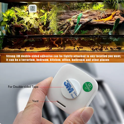 Vista 5 de Termómetro de tanque de reptiles, mini termómetro higrómetro digital, medidor de humedad de temperatura interior y exterior para humidores