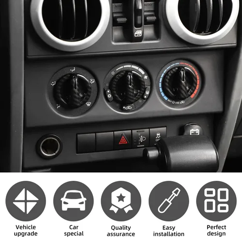 Vista 3 de Cubierta de botón de interruptor de aire acondicionado de fibra de carbono compatible con Jeep Wrangler JK JKU Sport X Sahara Rubicon 2007-2010