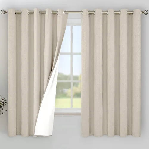Vista 121 de YoungsTex - Cortinas 100% opacas para dormitorio, con aislamiento térmico y ojales, cortinas oscuras negras con capa pesada para ventana de sala