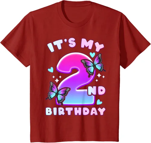 Vista 33 de Camiseta de 2º cumpleaños para niña de 2 años con mariposas y número 2 Negro