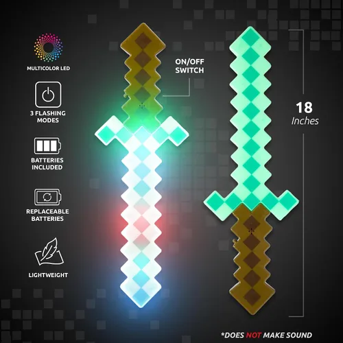 Vista 7 de Fun Central Espada de píxeles con luz LED, juguete de estilo de 8 bits de 18 pulgadas con luces intermitentes multicolor