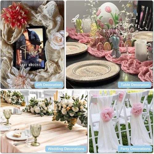 Vista 6 de Nialnant Camino de mesa de estopilla azul bebé, camino de mesa bohemio de 13 pies para cocina, cena, fiesta de Año Nuevo azul, decoración de bodas