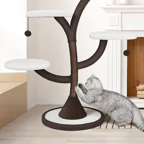Vista 5 de Mavpet Árbol para gatos moderno de varios niveles, torre para gatos todo en uno con poste rascador, casas de árbol de flores para gatos