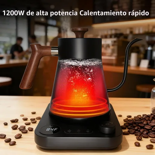 Vista 4 de Hervidor eléctrico de cuello de cisne con control de temperatura, hervidor de café vertido de 0.9 L, hervir rápido de 1200 W, interior de acero