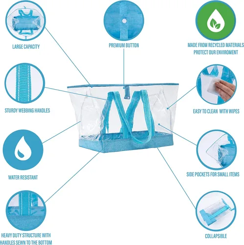 Vista 5 de VENO Clear Bag Transparent Vinyl PVC Tote, Stadium, Outdoor, Beach, Pool