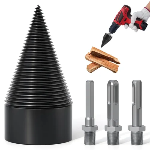 Vista 10 de Juego de brocas divisoras de madera - 3 mangos de perforación, broca divisora de troncos con conos de 32 mm para uso pesado desmontable, juego
