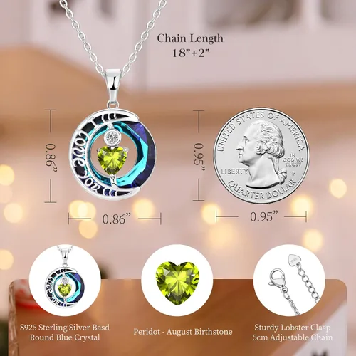 Vista 72 de Collares de cristal para mujer, regalos para aniversario de esposa, regalos de cumpleaños para mujeres, collar de zafiro azul con la frase "I Love