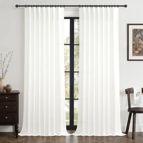 Vista 24 de Cortinas translúcidas de lino beige blanco de 84 pulgadas de largo, 2 paneles, cortinas modernas con filtrado de luz y privacidad, riel de techo