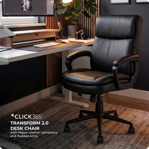 Vista 4 de Click365 Transform 2.0 Silla de oficina ergonómica, silla de escritorio con respaldo medio con brazos acolchados, soporte lumbar, altura ajustable