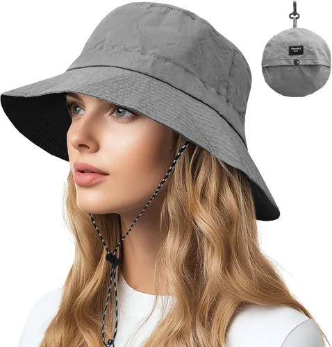 Vista 17 de NPQQUAN Sun Bucket Hats for Woman Men Lightweight Sun Hat Packable Foldable Beige