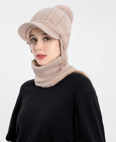 Vista 11 de HUAMULAN Gorro de invierno de una pieza para mujer, pasamontañas de forro polar, pasamontañas, máscara facial, bufanda, orejeras, esquí, nieve