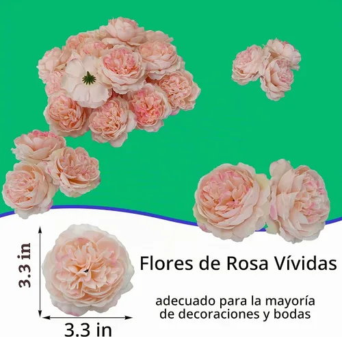 Vista 2 de 40 cabezas artificiales de rosas chamgane, cabezas de flores falsas de 3.3 pulgadas para manualidades, cabezas de rosas de seda a granel, cabezas