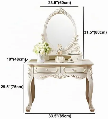 Vista 2 de Juego de tocador con taburete con espejo, estilo victoriano, estilo victoriano, estándar, moderno, escritorio de madera, 4 cajones, mesa de tocador