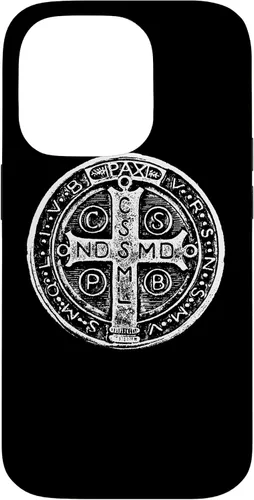 Vista 17 de Funda cristiana católica para iPhone 16 con medalla de San Benito de San Benito