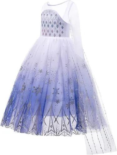 Vista 2 de REXREII Vestido de princesa para niñas, fiesta de Halloween, cosplay, disfraz de Elsa de Frozen, disfraz de reina de las nieves, vestido de Navidad