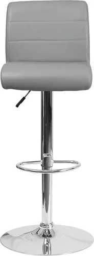 Vista 8 de Flash Furniture Taburete de bar de altura ajustable de vinilo gris contemporáneo con asiento enrollado y base cromada