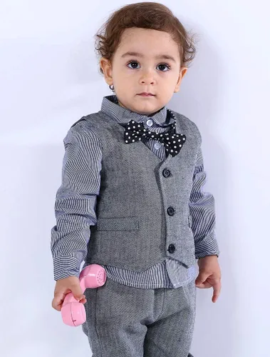 Vista 2 de Conjunto de chaleco de 3 piezas para bebé niño con camisa, chaleco y pantalón
