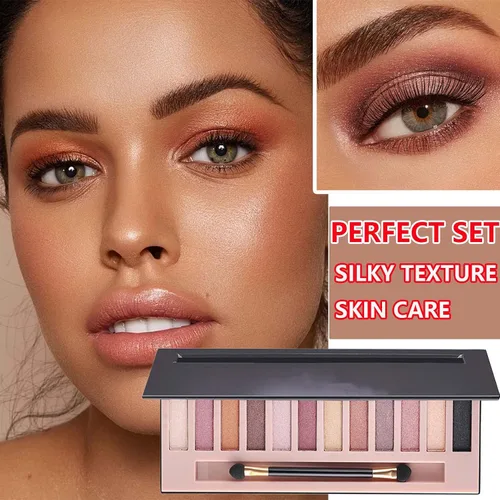 Vista 7 de Paleta de sombras de ojos desnudas de 12 colores, paleta de sombra de ojos con purpurina brillante, paleta de sombra de ojos ahumada natural