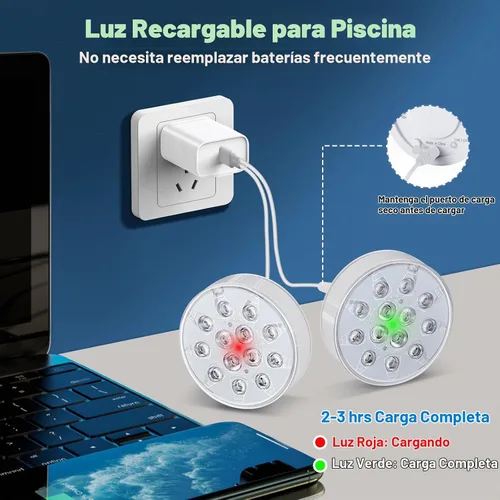 Vista 5 de Luces de piscina para piscina sobre el suelo, luces LED sumergibles recargables subacuáticas con control remoto, IP68 impermeable, luz de piscina
