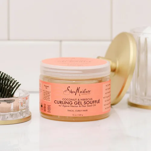 Vista 3 de SheaMoisture Gel rizador y batido de hibisco de coco para cabello grueso y rizado, 12 onzas cada uno