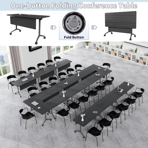 Vista 3 de Mesa de conferencias plegable, mesas de sala de conferencias con ruedas, mesa rectangular grande y plegable para reuniones de 6 a 12 personas, mesa