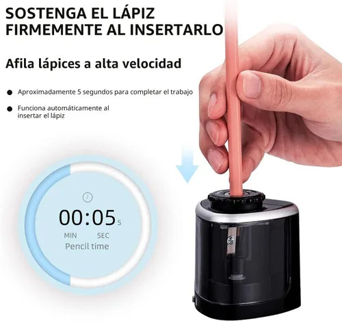 Vista 5 de Aogwat Sacapuntas eléctrico para niños, afilador de hoja para afilar rápidamente, adecuado para No.2/escuela/aula/oficina/hogar (negro)