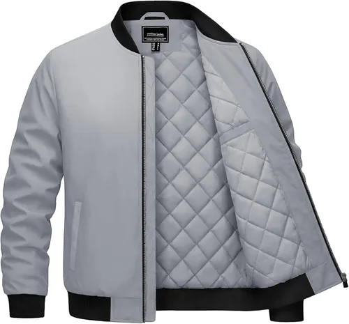 Vista 11 de Cotrasen Chaqueta bomber para hombre, para otoño e invierno, cálida, rompevientos, con cremallera completa, acolchada, casual
