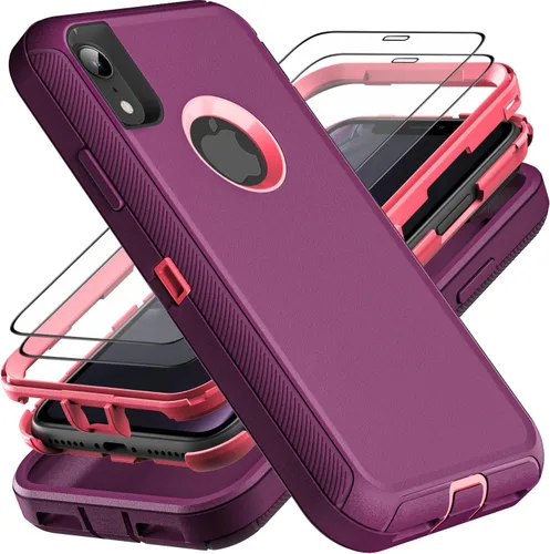 Vista 7 de YKHJKLEC Funda para iPhone XR, grado militar 3 en 1, resistente a los golpes, a prueba de caídas, polvo con 2 protectores de pantalla de vidrio Azul