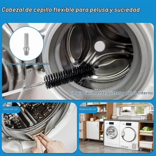 Vista 5 de Kit de cepillo para limpiar ventilación de secadora de 15 pies, cepillo para chimenea de durabilidad multi-escena con varilla de nylon flexible