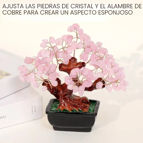 Vista 7 de Parma77 Feng Shui - Árbol de dinero de cristal de cuarzo rosa natural, árboles de cristal curativo, decoración estilo bonsái para riqueza y suerte