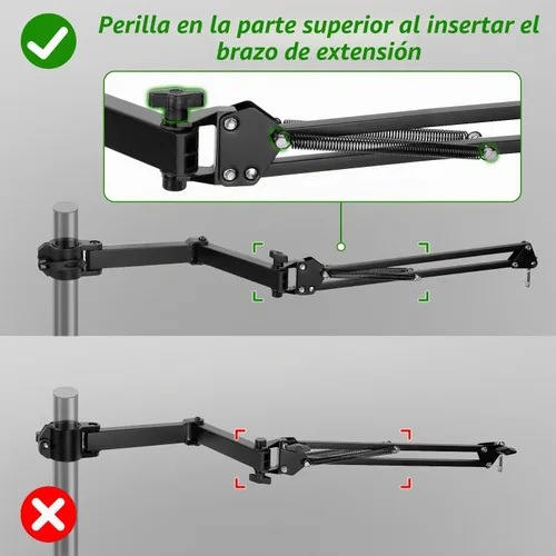 Vista 7 de Brazo de Micrófono de Pluma, Soporte de Micrófono Aéreo Ajustable con Altura con Elevador de Extensión para Shure SM7B Blue Yeti HyperX QuadCast S