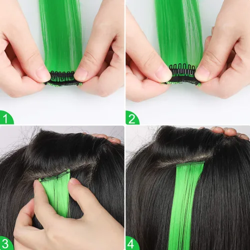 Vista 4 de YaFex 12 extensiones de cabello con clip, 22 pulgadas, extensiones de cabello de colores con reflejos para fiesta, extensiones sintéticas largas