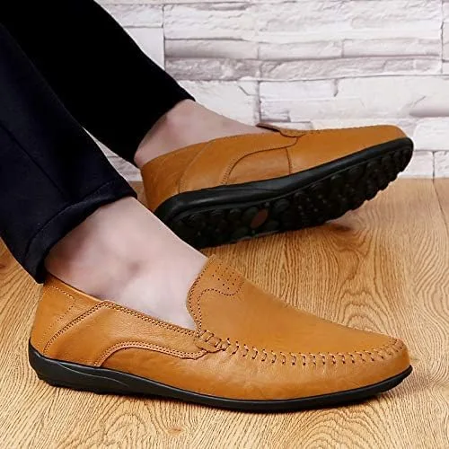 Vista 4 de Mocasines de cuero genuino para hombre, zapatos casuales planos transpirables hechos a mano, zapatos de conducción, zapatos de negocios de moda