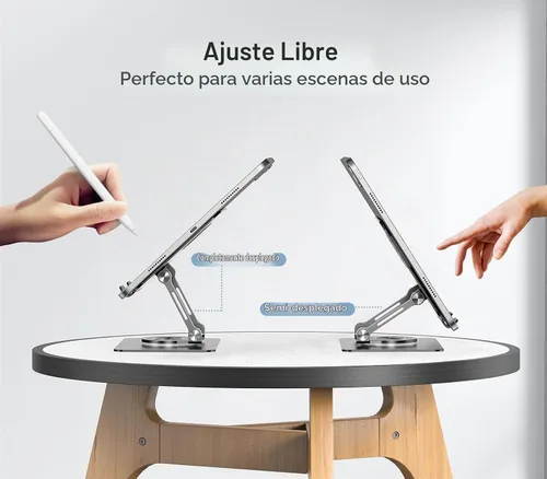 Vista 5 de Orlian Soporte para tablet con base giratoria de 360°, soporte ajustable de aluminio para tableta de doble varilla para escritorio, compatible