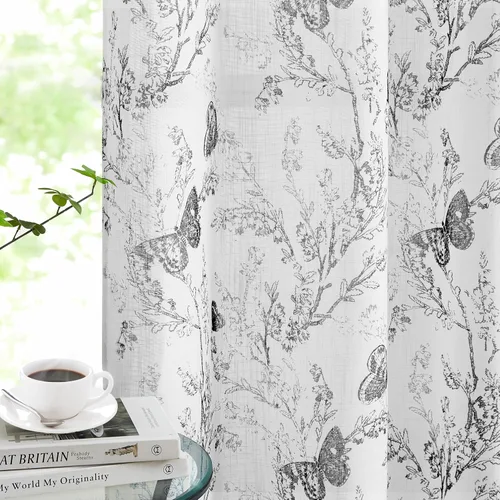 Vista 11 de Jubilantex Paneles de cortinas transparentes de mariposas negras y doradas de 52 pulgadas de ancho para dormitorio de niñas, elegantes cortinas
