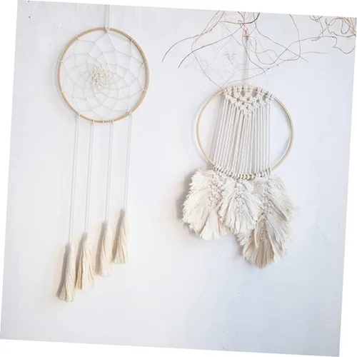 Vista 8 de EXCEART Anillo de macramé de 4.72 pulgadas, material de decoración, aro de madera para atrapasueños, manualidades, marco de corona para fiestas