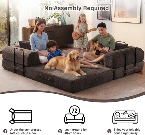 Vista 8 de Sofá cama convertible de 79 pulgadas, sofá futón sin hueso para sala de Marrón