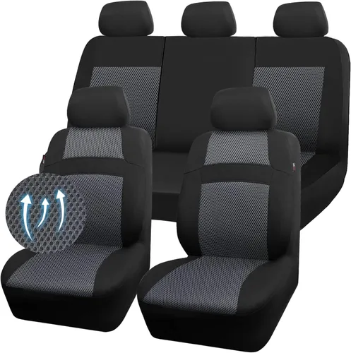 Vista 19 de CAR PASS Juego de fundas de asiento completas, Funda de asiento de malla de aire 3D con esponja compuesta de 5 mm en el interior, compatible