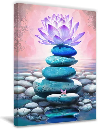 Vista 7 de QIXIANG Lienzo de arte para pared, pintura de piedra zen, arte de meditación, spa, arte para spa, sala de yoga, baño, decoración de pared