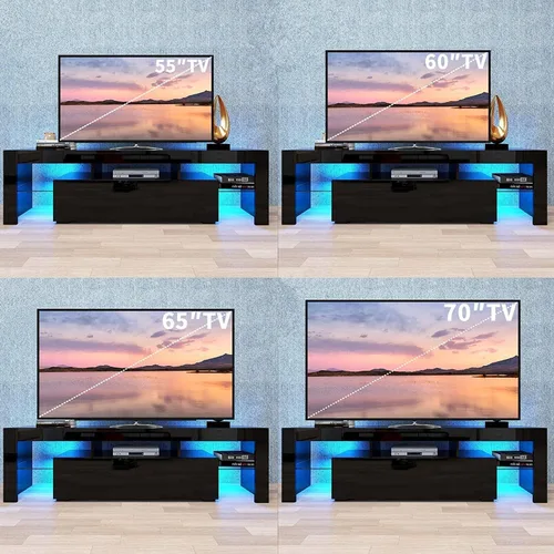 Vista 6 de Soporte de TV Centro de entretenimiento con 20 efectos de color LED, consola de sala de estar, gabinete de almacenamiento, soportes de televisión