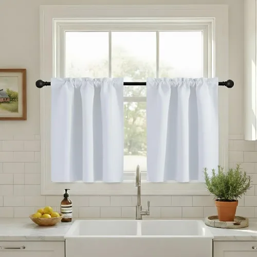 Vista 22 de NICETOWN Cortinas Opacas Cortas - Tratamiento de Ventana con Aislamiento Térmico, Niveles de Cortina Pequeños para Sala de Estar/Cocina, 2 Paneles