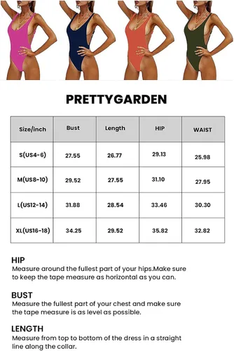 Vista 6 de PRETTYGARDEN - Traje de baño de una pieza para mujer cuello en U control de barriga sin espalda