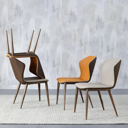 Vista 6 de Silla de comedor de cocina, sillas de comedor, sillas de comedor, juego de 4 sillas de comedor modernas de cuero de microfibra con respaldo alto Gris