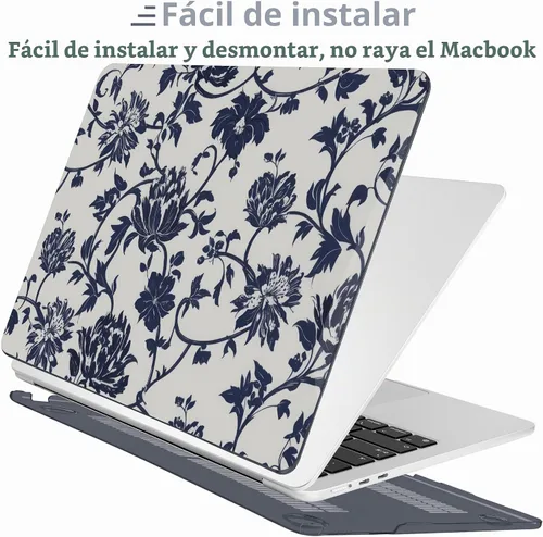 Vista 5 de Batianda Funda para MacBook Air de 15 pulgadas 2026 M5 M4 M3 M2 Chip flores azul marino