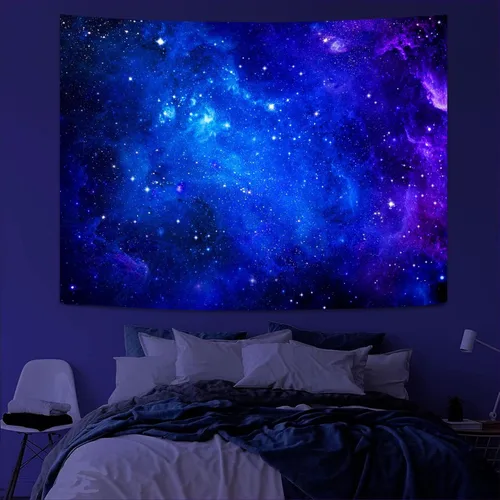 Vista 3 de Faxdong - Tapiz de galaxia, universo, espacio, noche estrellada con luz negra, nebulosa misteriosa, estrellas, tapices para el techo