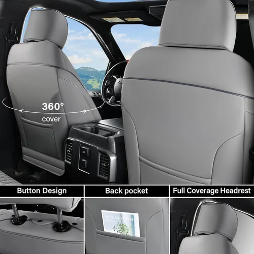 Vista 66 de Coverado Juego completo de fundas de asiento de ajuste personalizado para Chevy Silverado/GMC Sierra 2014-2018 1500, 2015-2019 2500HD 3500HD Negro