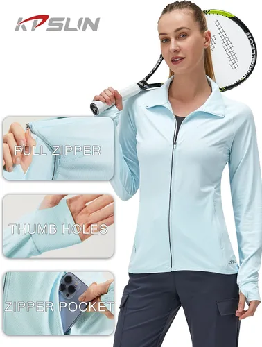 Vista 5 de Ropa de manga larga con protección solar UPF 50+ para mujer, para senderismo, ligera, con cierre SPF
