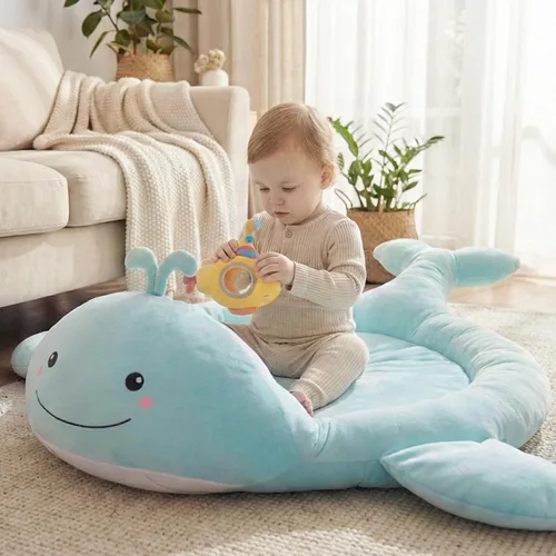 Vista 9 de Tapete de Juego para Bebé, Tapete de Tiempo Boca Abajo de Ballena con Juguetes, Gimnasio de Actividades para Bebés de 0–12 Meses – Tapete Sensorial