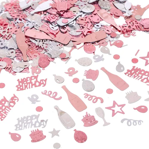 Vista 12 de Confeti de cumpleaños número 13, confeti de oro rosa número 13, confeti de papel de aluminio metálico, estrella para pastel de cumpleaños, confeti