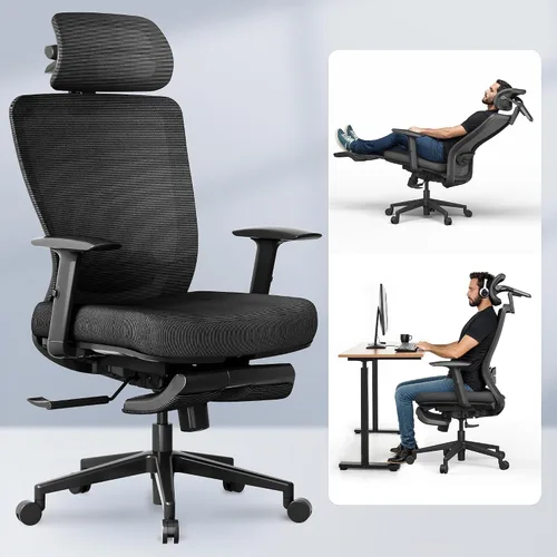 Vista 9 de FLEXISPOT Silla de oficina ergonómica con reposapiés, silla de computadora con respaldo de malla, sillas de escritorio de oficina en casa